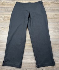 Eileen Fisher Black Slim Ankle Pant L Side Zip Organic Cotton Stretch Twill