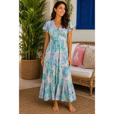 Lilly Pulitzer Jessi Midi Maxi Dress Womens XS Blue Pink Craysea Shell Flutter V