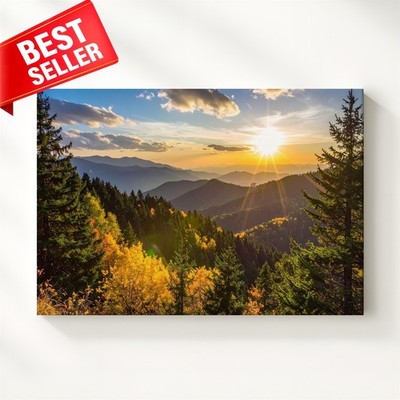 Mountain Golden Hour Canvas Panorama Sunburst Pines Light Panoramic Wall Art