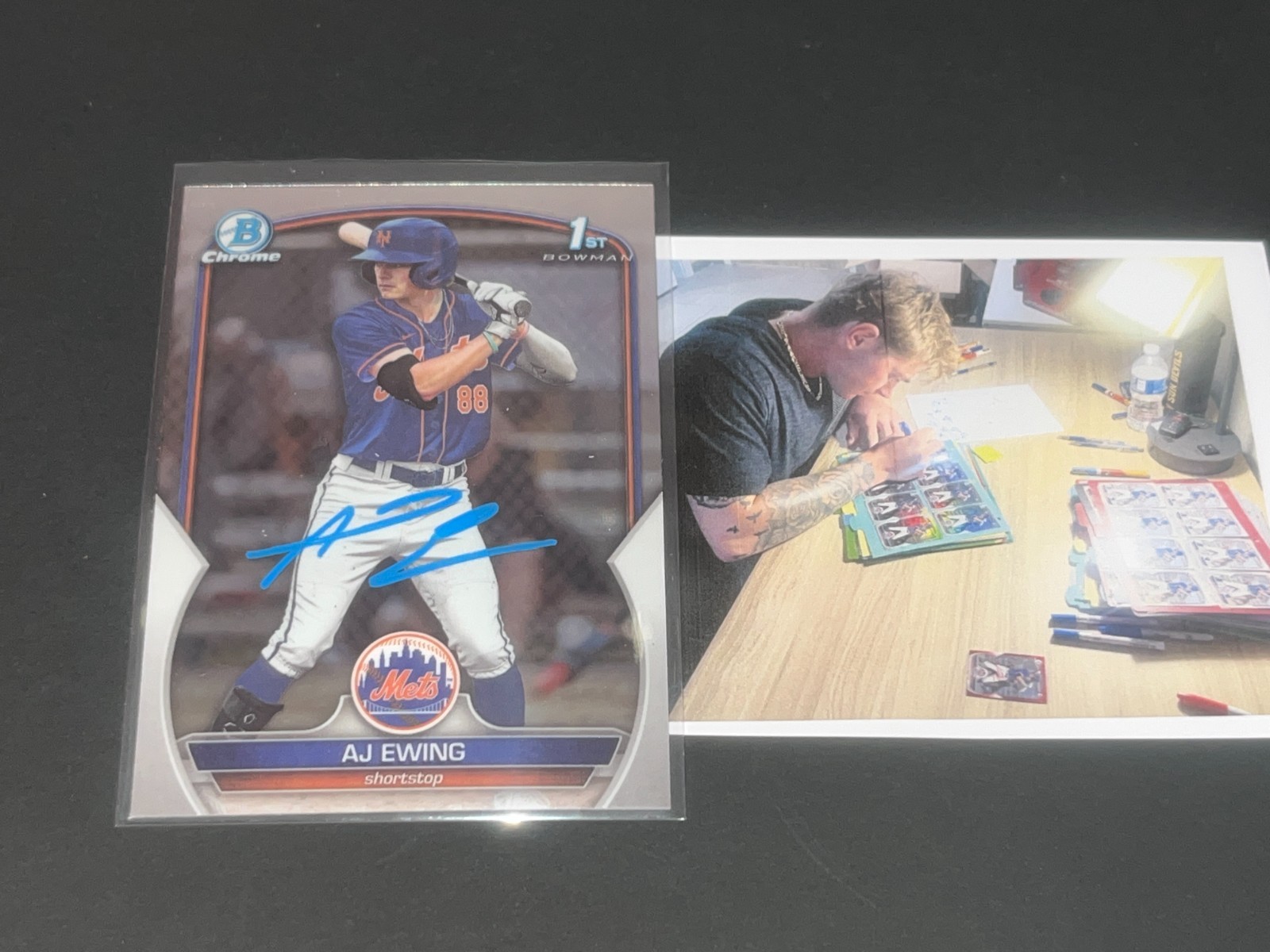 AJ Ewing New York Mets Auto Signed 2023 1st Bowman Chrome Paint .