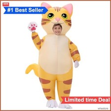 Kids Inflatable Cat Costume Yellow 47-59 Inch Polyester USB Blower Gloves