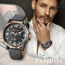Fashion Men Analog Quartz Watch PU Strap Arabic Numerals Business Wristwatch