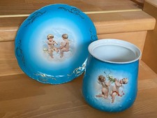 Carlsbad China Austria Zierteller 21 cm und Gef&auml;&szlig; Topf 13 cm hoch antik Putten
