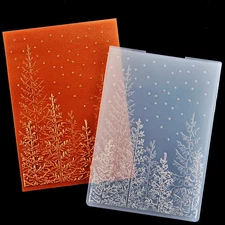 3D Merry Christmas Snowfall Tree Woodland Background Plastic Embossing Folders f