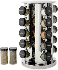 Kamenstein 20 Jar Revolving Countertop Spice Rack with Spices 20-Jar, Silver 