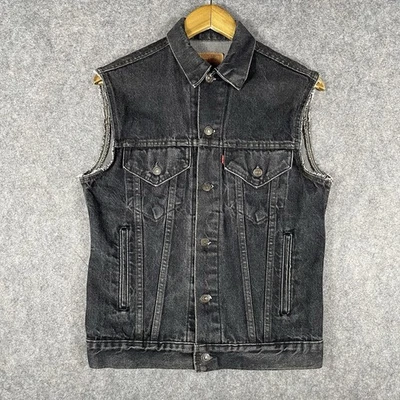 VTG Levis Denim Jean Jacket Vest 71506 0259 Sz 36 Black USA Made Sleeveless 80s - Image 1 of 4