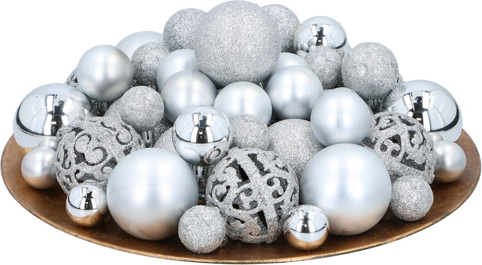 Set Di Palline Di Natale Argentate - 101 Palle Di Natale Plastica - Incl. Picco  - Immagine 3 di 4