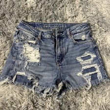 American Eagle Woman s Size 4 Hi Rise Festival Distressed Shorts Mom Stretch