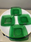 4 Saucers Anchor Hocking Charm Glass Forest Green Fire-King 1950's