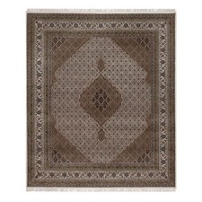 8'x9'10" Ivory Tebraz Mahi with Medallions Design Hand Knotted Wool 175 KPSI Rug