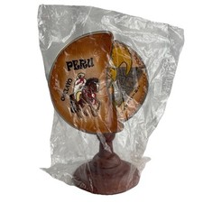 Peru Decorative Drink Coaster Set 6 Leather Coasters In Wood Stand New Sealed