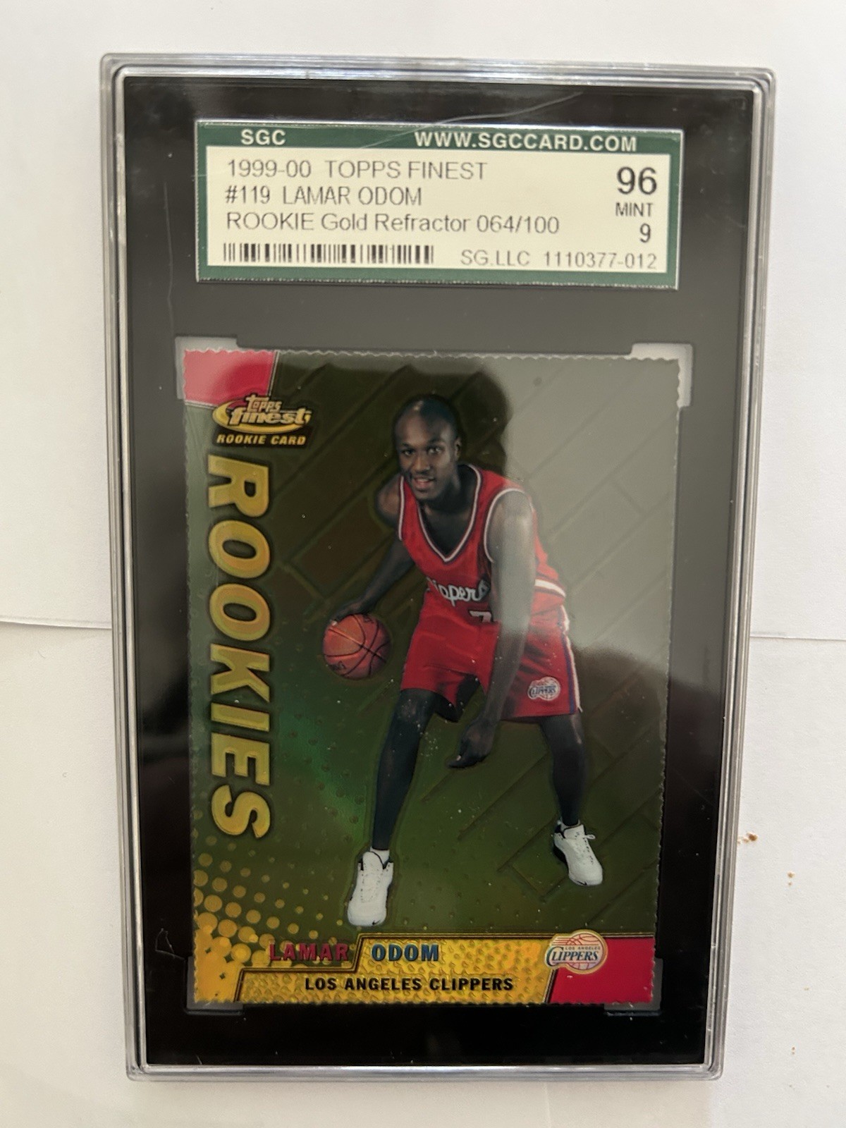 99-00 Topps Finest 119 Lamar Odom Gold Refractor SGC 96 Rookie /100