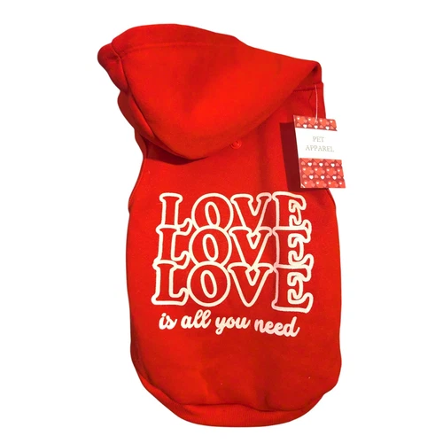 Abbigliamento per animali domestici "L'amore è tutto ciò di cui hai bisogno" felpa rossa con cappuccio San Valentino taglie medie