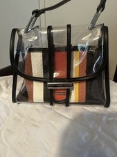 Ladies Black & Clear Handbag Unique Design Inner Stripe Bag Orange Cream Stripes