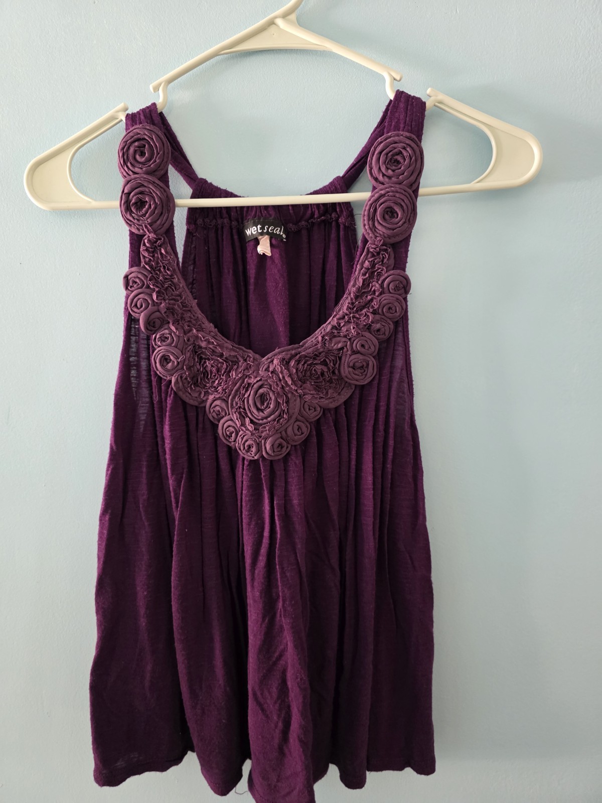 Wet Seal Purple Rosette Knit V-Neck Sleeveless Tank Top XL