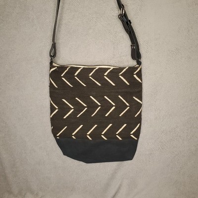  Jenna Bee Handmade Mudcloth Crossbody Bag Black Chevron Canvas Hobo Shoulder