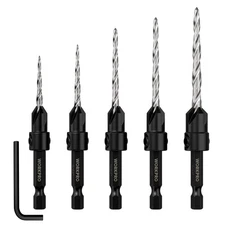 WORKPRO 5-Pack Countersink Drill Bit Set M2 HSS Adjustable with Included Hex Key
