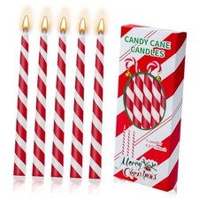 5 Pcs Christmas Taper Candles,10Inch Tall Candy Cane Red and White Red  White