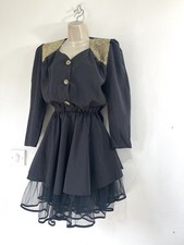 Black gold coat dress long sleeve 80s formal party size 10