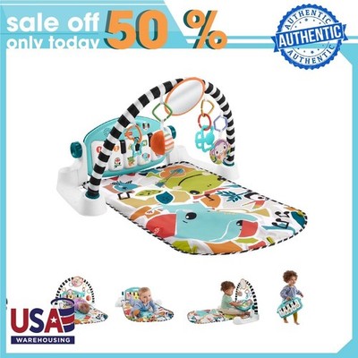 Fisher-Price Baby Playmat Glow and Grow Kick & Play Piano Gym, Blue Musical Lear
