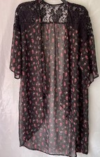 HIP Happening In The Present Kimono Sheer Floral Open Robe Vtg USA Made Sz M