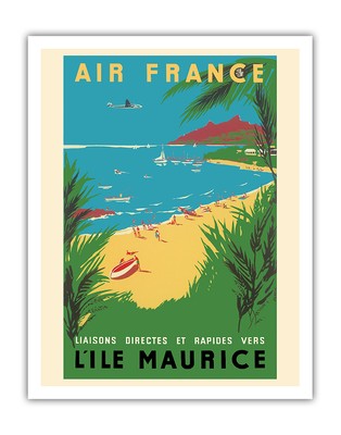 Mauritius (L ile Maurice) - Vintage France Airline Travel Poster Maurice Renluc