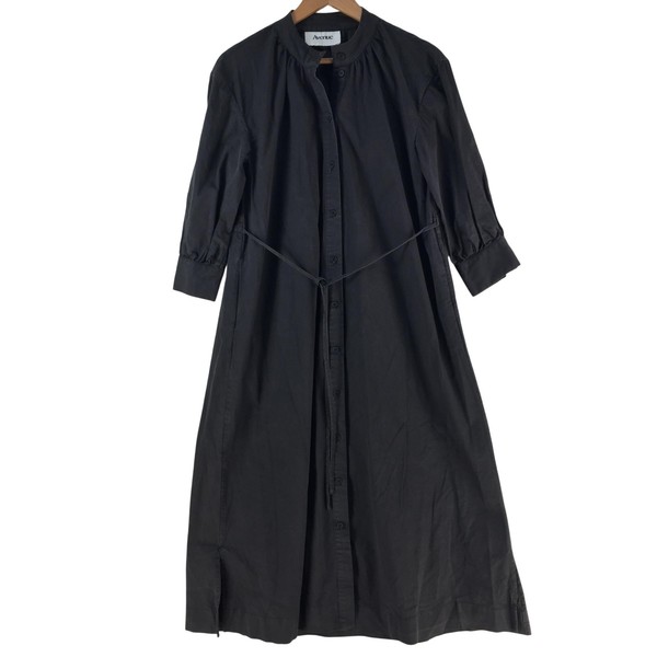 Avenue Shirt Dress Womens S/M Black High Neck 3/4 Sleeve Maxi Pockets 143848