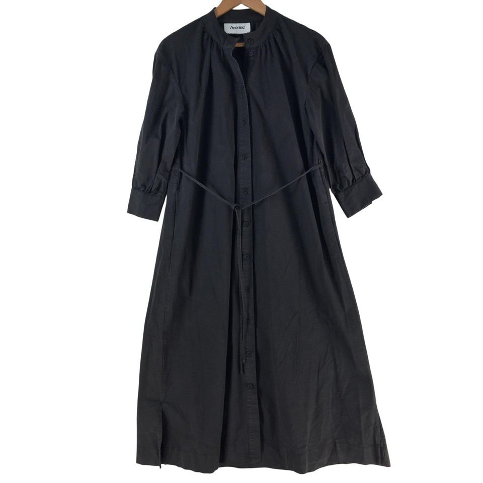 Avenue Shirt Dress Womens S/M Black High Neck 3/4 Sleeve Maxi Pockets 143848