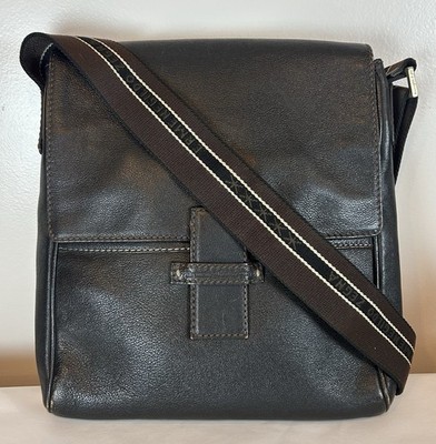 ERMENEGILDO ZEGNA Italy Black Pebbled Leather Slim Flap Messenger Bag