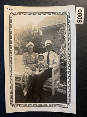 Family Portrait 1940s Snapshot Photograph Man Woman Baby Outdoor Elko Border
