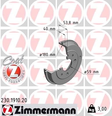 2X Zimmermann Bremstrommel 230.1910.20 Passend FüR Fiat Ford Lancia Peugeot-image
