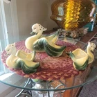 Vintage Hull Pottery Mother Swan And 2 Babies Yellow Green Planters Trinket