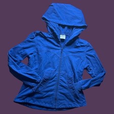 90s VINTAGE BLUE TEXTURED WOMANS LARGE HOODIE WITH 4 FRONT POCKETS