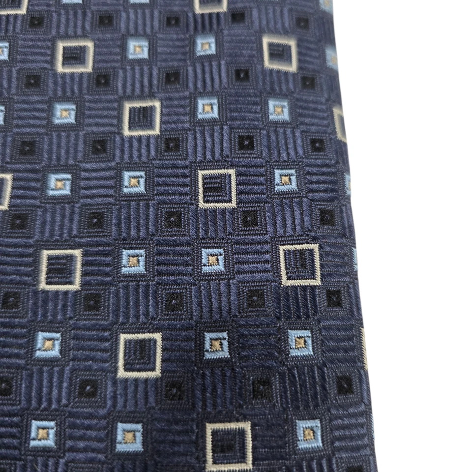 Corbata Birmania Bibas Para Hombre 7 Pliegues Azul Marino Geométrica 100% Seda Bordada EE. UU. Foto 3 de 4