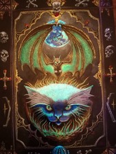 Original gothic CAT & BAT Art - Glow in the Dark / UV Reactive - Signed by Bugzy