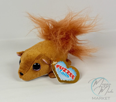 New Fuzzee Tails Nutty Squirrel Stuffed Animal Glitter Eyes Fluffy Tail Toy