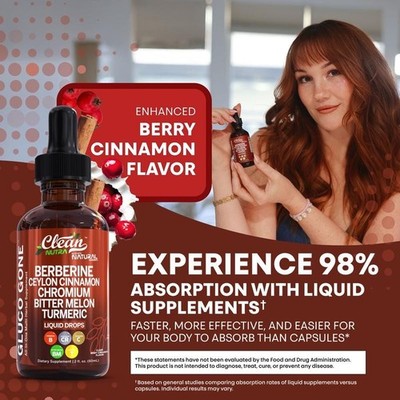 Clean Nutra Berberine Ceylon Cinnamon Supplement Liquid plastic Drops