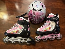 Mongoose Girls Adjustable Inline Skates Rollerblades Set Size 5-8/ Helmet