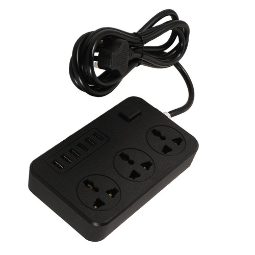 3 Way UK Mains Extension Lead Gang Socket Power 2M Metre Cable 6 USB Ports 230V - Picture 4 of 12