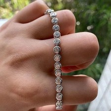 5Ct Round Cut Diamond Lab-Created Bezel Tennis Bracelet 14K White Gold Plated