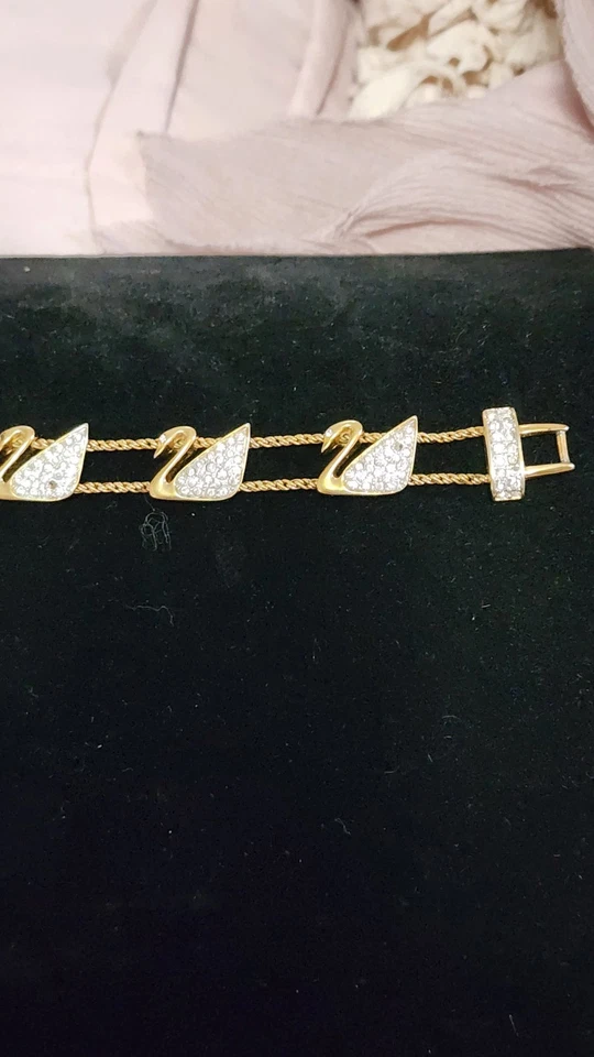 PULSERA SWAROVSKI FIVE Cristal Pave Logo Eslabón Cisne Nueva en Caja 7 1/2" Largo Foto 3 de 4