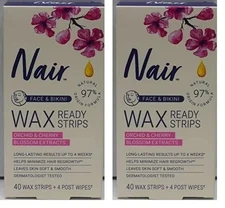 2 Nair Hair Remover Wax Ready-Strips Face & Bikini 40 CT ORCHID CHERRY BLOSSOM