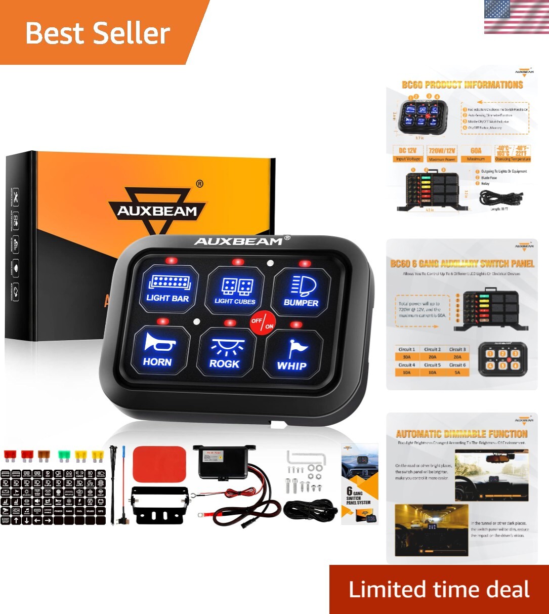 6 Gang Switch Panel BC60, Universal Circuit Control Relay System Box with Aut...