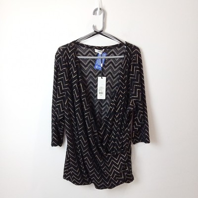 Studio Eight Milly Wrap Top Blouse Size 24 Womens Black Gold BNWT FPL-WRDC