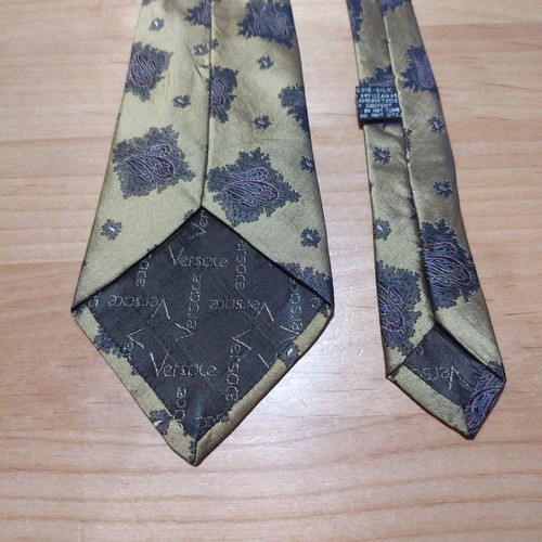 GIANNI VERSACE Rare tie Gold Paisley pattern silk Italy K2258 - Picture 23 of 24
