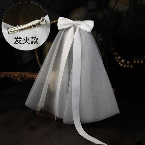 Fairy Bowknot Mesh Soft Tulle Veil Bridal Headwear Bow-knot Ribbon Wedding Veil - Picture 8 of 30
