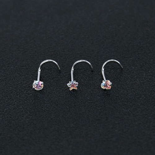 3PZ Anello Vite Naso Acciaio Chirurgico Zircone Anello Piercing Naso Piercing Nostril - Foto 8 di 19