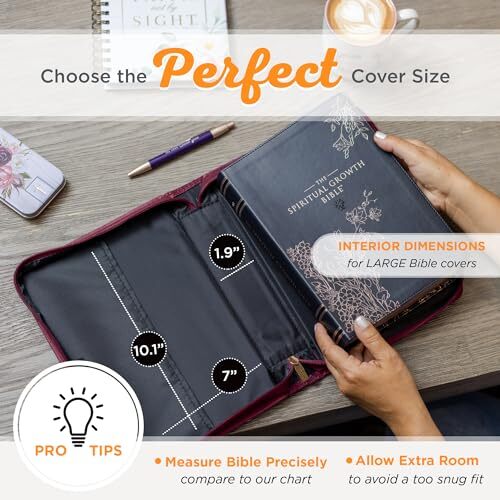 Protective Maroon Floral Faux Leather Bible Cover Carry Case with Handle Large - Picture 5 of 6
