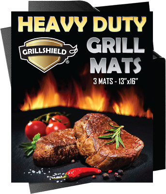 GrillShield Heavy Duty 600 Degree Grill and Bake Mats Set of 3, 13'' X 16''