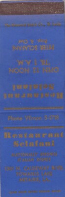 MATCHBOOK COVER - RESTAURANT SCLAFANI - METAIRE LOUISIANA 